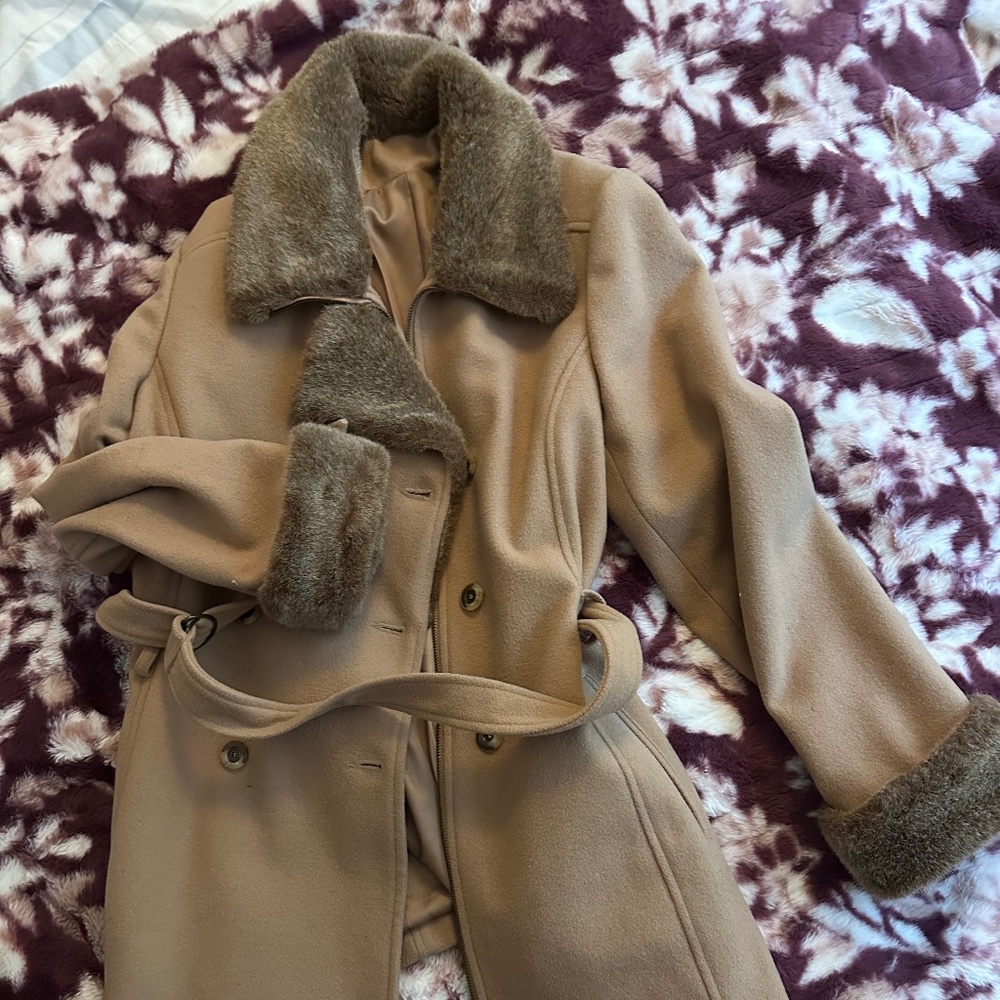 Reitman’s Fur Trimmed Camel Peacoat